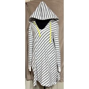 DKNY Gray and White Tunic Hoodie - Sz-‎ Medium